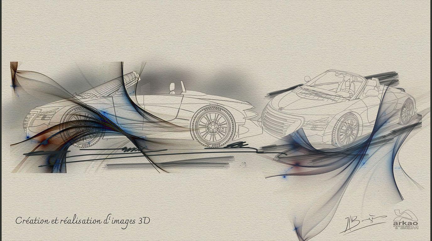 design graphique concept roughs images 3 D logiciels classiques assisté par IA